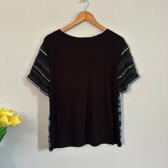 Anthropologie Maeve Cameron Blue & Black Sequin Striped Top - Picture 7 of 9